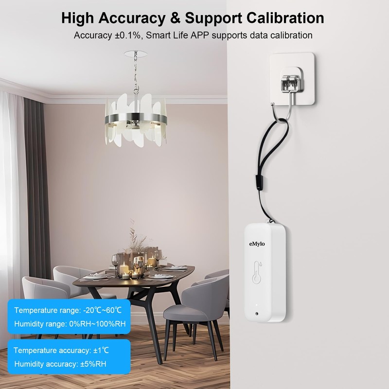 eMylo WiFi Thermometer Hygrometer Indoor IP65 Waterproof White Pack of
