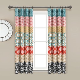 Lush Decor Bohemian Stripe Window Curtain Panels, Pair, 52" W x 63" L, Turquoise & Orange - Colorful Short Curtains - Maximalist & Boho Decor - Boho Curtains for Bedroom, Living Room & Dining Room