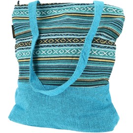 GURU SHOP Ethno Shopper Bag, Sturdy Shopping Bag, Beach Bag, Yoga Bag - Natural, Unisex - Adult, Cotton, 36 x 34 x 10 cm, turquoise, Unit size