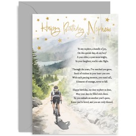 Old English Co. Birthday Nephew Greeting Card - Sentimental Poem Birthday Card for Nephew - Adult or Teenager - To a Special Nephew on His Birthday Card - Gold Foil Road Bike Cycling | Blank Inside