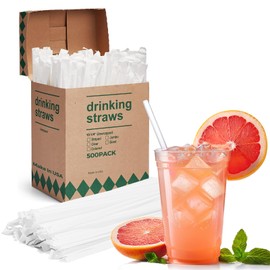 Glotoch Express 500 PCS Individually Wrapped Clear Plastic Straws, 10.25'' Long, 0.24'' Diameter Disposable Drinking Straws for Every Occasion, Party, Made in USA