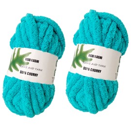 DDL&HEXI 2 Park Super Chenille - Hilo grueso, kit para hacer mantas, hilo de tejer jumbo, 2 x 8 onzas, bolsa de 226gper (aguamarina)