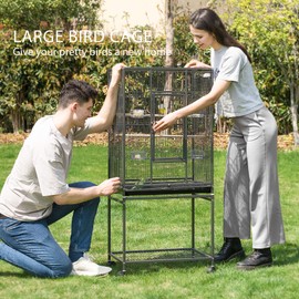 VIVOHOME 54 Inch Wrought Iron Large Bird Flight Cage with Rolling Stand for African Grey Parrot Cockatiel Sun Parakeet Conure Lovebird Canary
