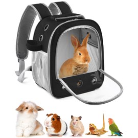 DBNESS Guinea Pig Carrier Backpack,Portable Rabbit Travel Carring Bag for Pet Bunny Sugar Chinchilla Gerbil Bearded Dragon Hamster Parrot Outgoing Pouch Case with Water Bottle Holder & Detachable Pad