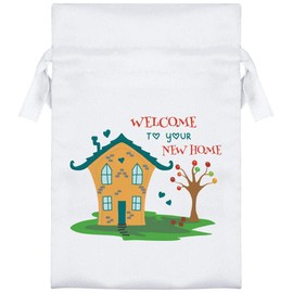 Azeeda 15cm 'Welcome to your New Home' Satin Drawstring Bag/Pouch (SB00079966)