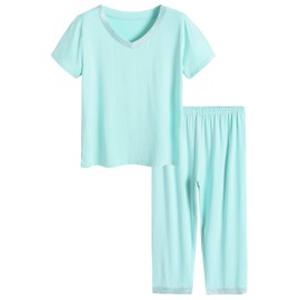 Latuza Women's Sleepwear Tops with Capri Pants Pajama Sets S Green