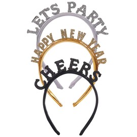 Dusenly 3pcs Happy New Year Headbands Cheers Lets Party Hairbands Hair Hoop Hair Accessory for New Years Party Decorations