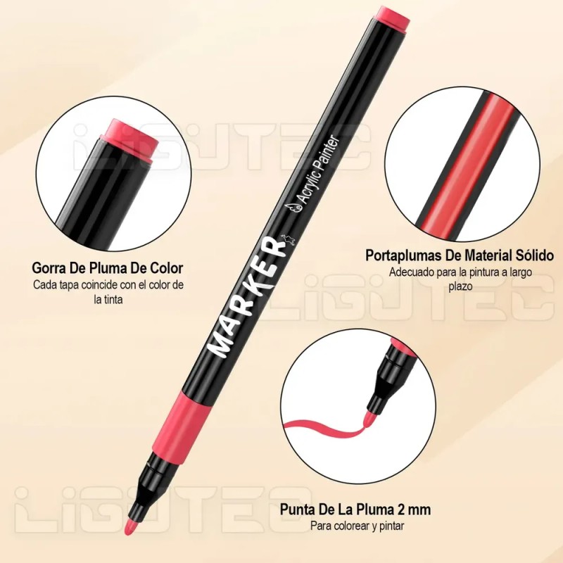 Marcadores Acrílicos Ligutec de Punta Pincel, Pack de 48 para