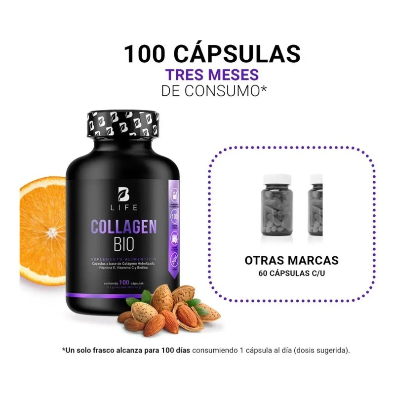 Biotina Colágeno Vitamina 100 Cápsulas Collagen Bio Life