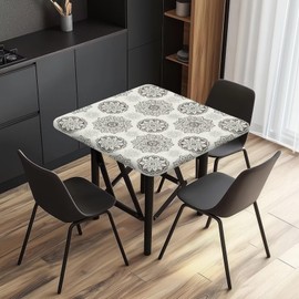 Yorfeemge Mandala Square Fitted Tablecloth 36 x 36 Inch Wipeable Card Table Cover with Elastic Edge for Indoor Kitchen and Outdoor Patio Washable Dining Table Cover
