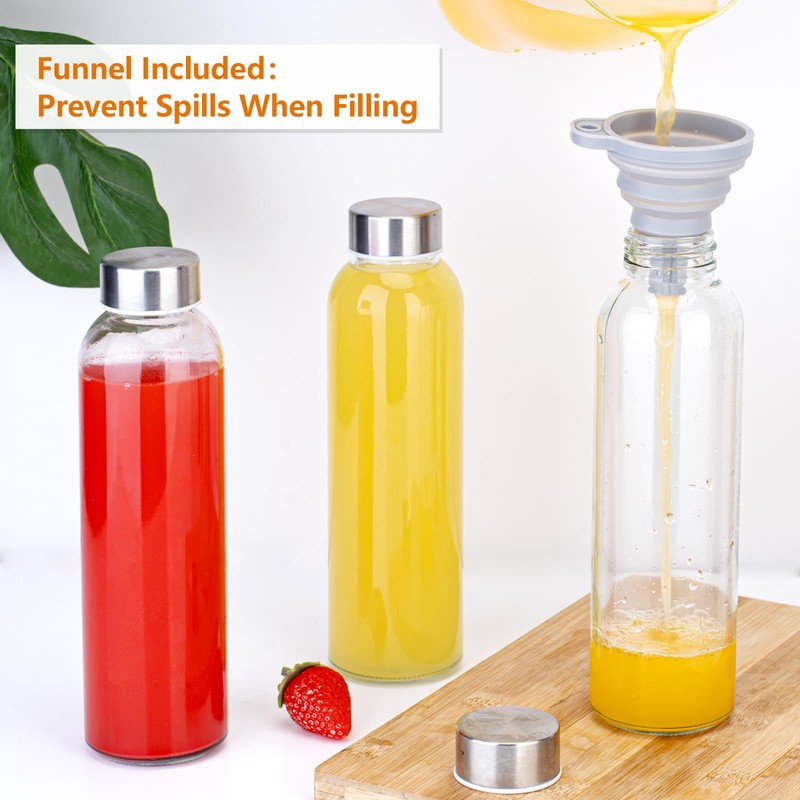 Zukro 24 Pack Glass Water Bottles with Lids 18 oz,