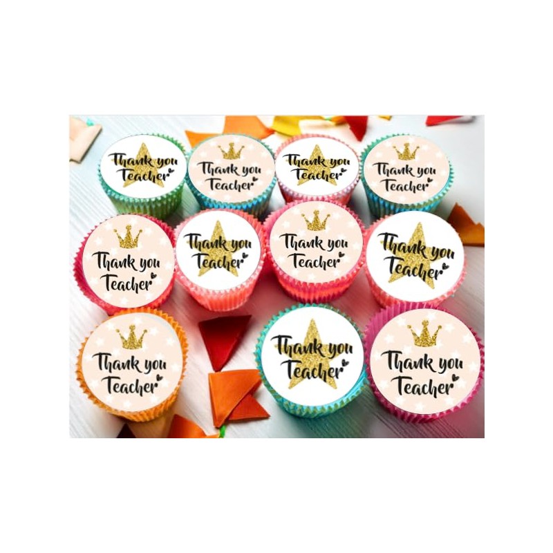 24 x PRE CUT THANK YOU TEACHER STAR IMAGE EDIBLE
