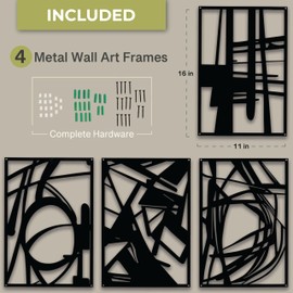 OUR NEST Pack of 4 Black Abstract Metal Wall Art - Matte Finish Aesthetic Minimalistic Metal Art Wall Decor - 3D Abstract Wall Art for Living Room, Home Decor, Bedroom Bathroom Study (16" x 11'')