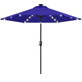Durable & Practical 7.5 Ft Market Outdoor Patio Umbrella with Solar Lights Crank Lift Push Button Tilt | Pacific Royal Blue Color Large Shade Octagonal Stable Air Vent UV Wind Fade Water Proof