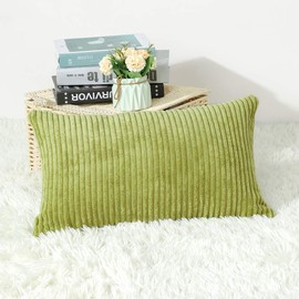 Artscope Cozy Striped Corduroy Pillow Covers Super Soft Decorative Oblong Throw Pillow Covers Case Cushion Covers for Sofa Couch Bedroom Car Decor 12 x 20 Inches, Apple Green