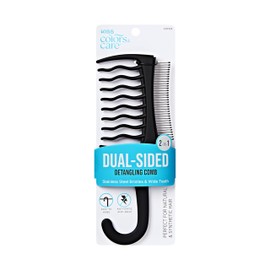 KISS Colors & Care 2-in-1 Dual Sided Detangling Comb, Metal Bristles & Wide Tooth Wig Comb, For Natural Hair & Synthetic Wigs, Anti-Static & Ant-Frizz, Hangable Grip, Black