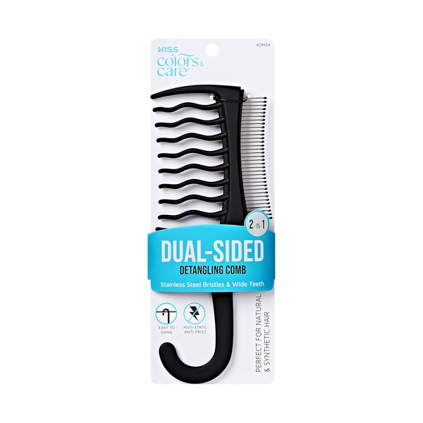 KISS Colors & Care 2-in-1 Dual Sided Detangling Comb, Metal