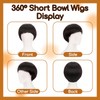 Thhiit 5 Pcs Bowl Cut Wig Set, Funny Black Bangs