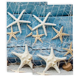 Starfish Seashell Tropical Beach Bathroom Hand Towels, Ocean Marine Nautical Bath Hand Towel for Decorative Fingertip Towels Set of 2 for Home Bathroom Spa Hotel Gym 14"X28"