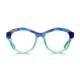 eyebobs - Tough Nut | Premium Reading Glasses for Men and Women | Geometric Frame for Average Faces | Mint Green Crystal & Blue Pattern, 1.25