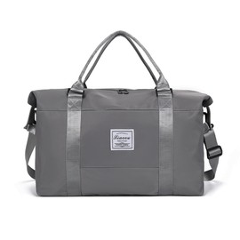 KARRESLY - Bolsa de viaje para mujer, bolsa de hombro de fin de semana, bolsa deportiva, gimnasio, impermeable, Gris, free size, Bolsa de viaje