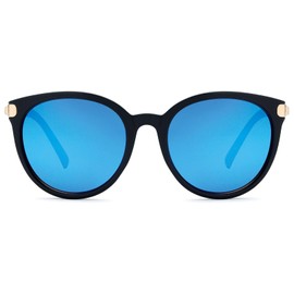 styleBREAKER women's sunglasses in cat-eye shape, plastic full-frame design, and metal temples 09020073., Colour:Frame black-gold/blue mirrored