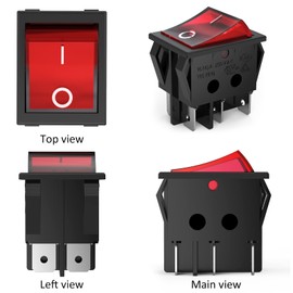 DIYhz 3Pcs AC16A/125V 16A/250V6Pins 2 Position On/Off Red LED Light Illuminated Boat Rocker Switch (red)