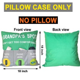 GRANDPA'S SPOT Gifts for Grandpa, 3-Pocket Throw Pillow Covers 18 x 18 Inch, Christmas Birthday Fathers Day Anniversary Thanksgiving Day Gifts for Grandpa from Granddaughter Grandson