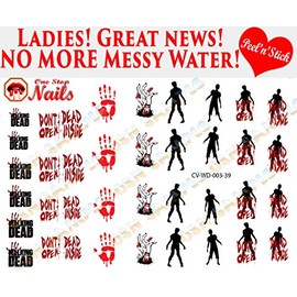 Walking Dead, Don't Open dead inside, Zombies V3 clear vinyl Peel and Stick nail art decals/stickers (NOT Waterslide). Set of 39 by One Stop Nails.