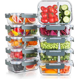 U Chef Juego de 10 Recipientes de Vidrio para Almacenamiento de Alimentos con Tapas, Recipientes Herméticos de 30 Onzas, Tuppers de Vidrio para...    