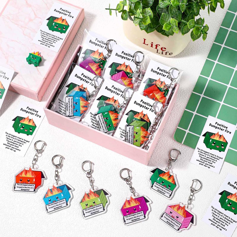 Siifert 96 Sets Dumpster Fire Acrylic Keychains Emotional Support Employee