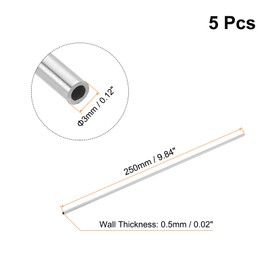 sourcing map 5Pcs 304 Stainless Steel Tube, OD 3mm x 0.5mm Wall Thick 250mm Length Capillary Metal Tubing for Industry Machinery