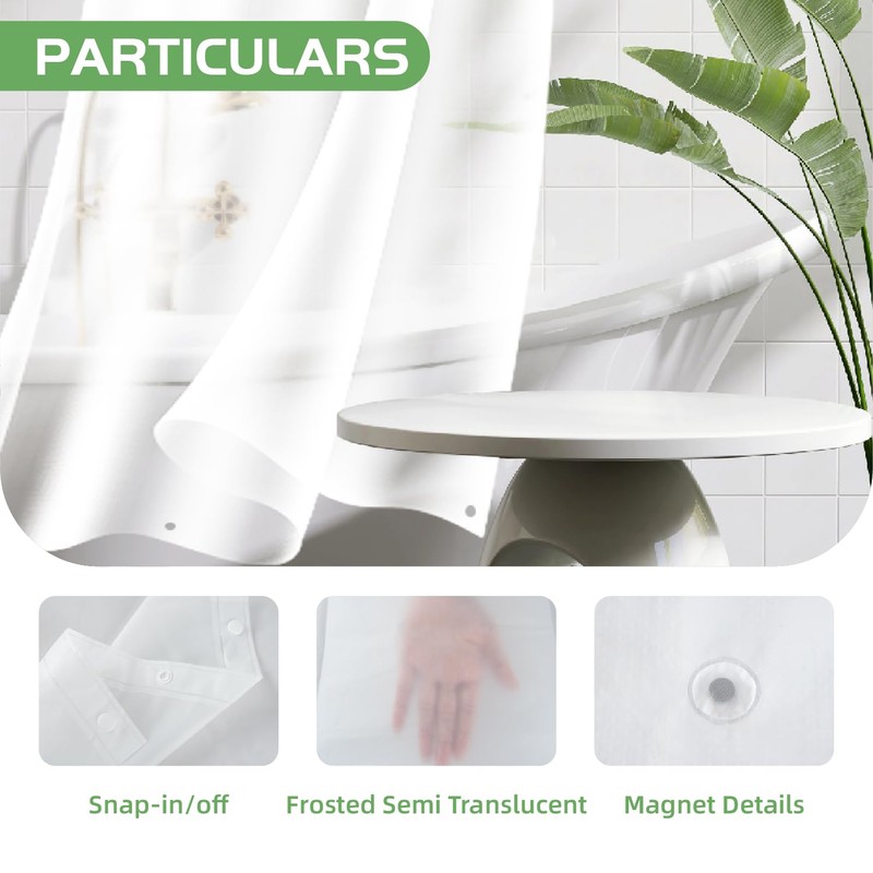 eachope 1 Pack PEVA Snap-in Shower Curtain Liner Replacement,Compatible with