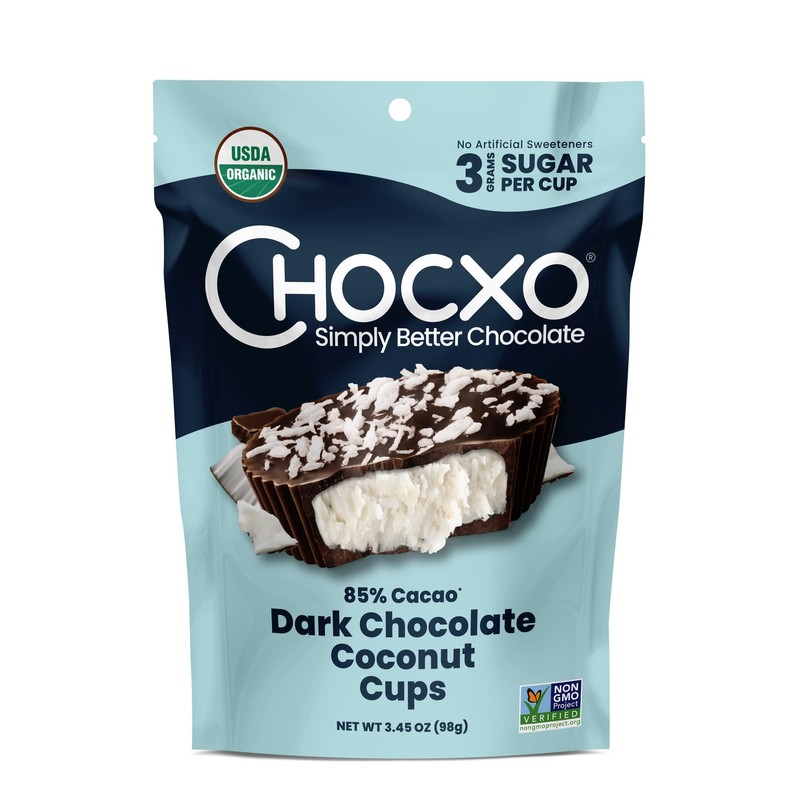 CHOCXO Organic 85% Dark Chocolate Coconut Cups, 3.45 OZ