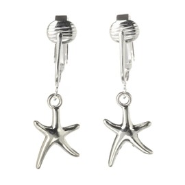 Aloha Earrings Non Pierced Silver Tone Clip On Beach Dangling Earrings (Starfish)
