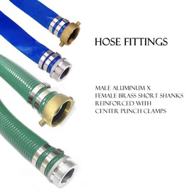 Discharge Hose Pump Kit Includes 2" x 50' Blue PVC Lay-Flat Backwash Hose & 2" x 20' Green PVC Suction Hose with Male X Female Aluminum Pin Lug Fittings, Steel Round Hole Suction Strainer