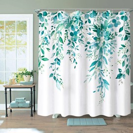 Zussun Teal Eucalyptus Shower Curtain Watercolor Floral Plant Leaf Shower Curtains for Bathroom Botanical Flower Waterproof Fabric Bath Curtain Decor with Hooks (Teal, 72'' x 72'')
