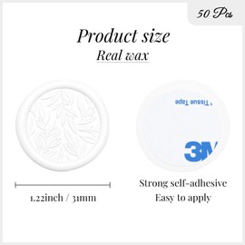 UNIQOOO Wax Seal Stickers - 3D Leaf Wedding Invitation Envelope Seal Stickers, 50 Pcs Self- Adhesive Snow White Stickers, Perfect for Invitation, Christmas, Gift Wrapping
