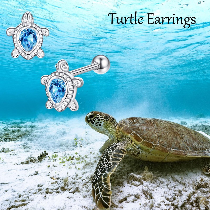 Sea Turtle Earrings Sterling Silver Turtle Screw Back Stud Earrings