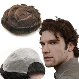 Toupee for Men Yanahair men hair pieces Mens Toupee Human Hair Replacement System 100% European Real Human Hair Mens Hairpieces Hair System 0.04mm Soft Thin Skin PU V-loop (#2 Dark Brown,8x10'')