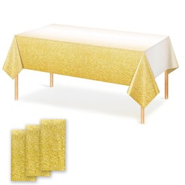 OQOQ Gradient Dots Plastic Tablecloth(3 Pack, Yellow and White) - 54x108 Inches Disposable Bright Gold Table Cloth Party Decorations for Wedding Birthday Anniversary Retirement Party Supplies