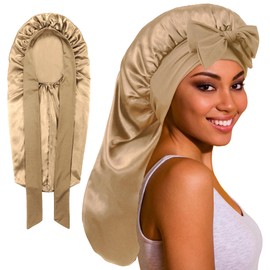 ROYBENS Long Bonnet Satin Bonnet Silk Bonnet for Sleeping Women, Bonnet with Tie Band Sleep Cap, Silk Hair Bonnet for Braids Curly Hair