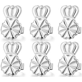 3 Pairs Earring Backs Lifters,925 Sterling Silver Earring Backs for Droopy Ears,Adjustable Hypoallergenic Earring Backs for Heavy Earring (Silver)