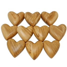 Zuluf Set of 10 Large Olive Wood Hearts 2.4" Holy Land of Jesus Paperweights Bulk Pack Rustic Wedding Decorations Valentine Bowl Filler Table Décor Anniversary Home Gifts Made in Bethlehem HLG033