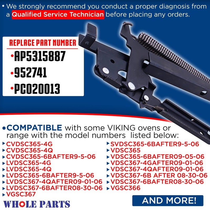 Whole Parts Range Door Hinge Assembly Part # PC020126 -