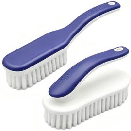 Cleaning Scrub Brushes Set, Ergonomic Long & Short Handle Cleaning Brushes, Non-Shedding Soft Moderate Hardness Bristles for Laundry Stains, Shoe Care, Fabric & Hard Surface Household Deep Cleaning