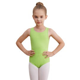 WEGETIT Gymnastics Leotards for Girls Gymnastics Ballet Sleeveless Tanktop Leotard (Neon Green,4-6 Years)