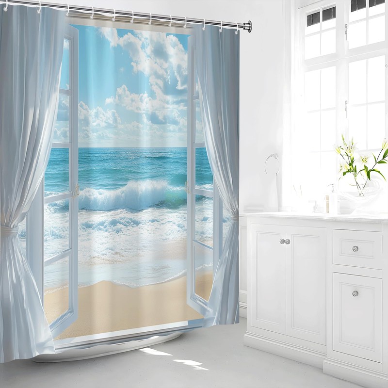 Ocean Beach Shower Curtain Sunshine Coastal Seaside Window Nature Scenery