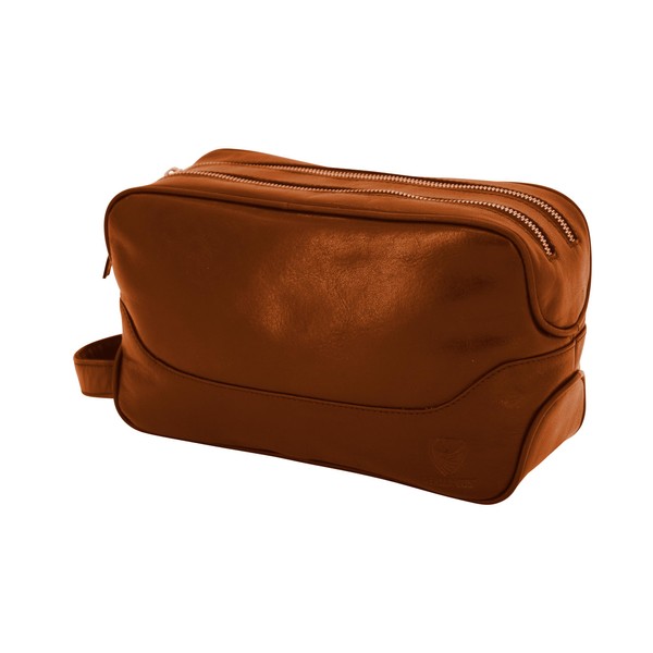 GERMANUS Andreas Leather Toiletry Bag, brown, Toiletry bag with zips