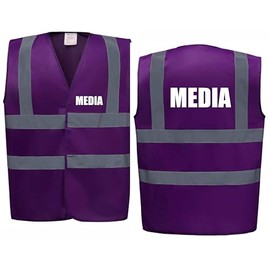 Brook Hi Vis Premium Safety Vest - MEDIA Printed Front & Back, Event Management High Viz Waistcoat, Available in 14 Colours, Festivals (Purple, Large)